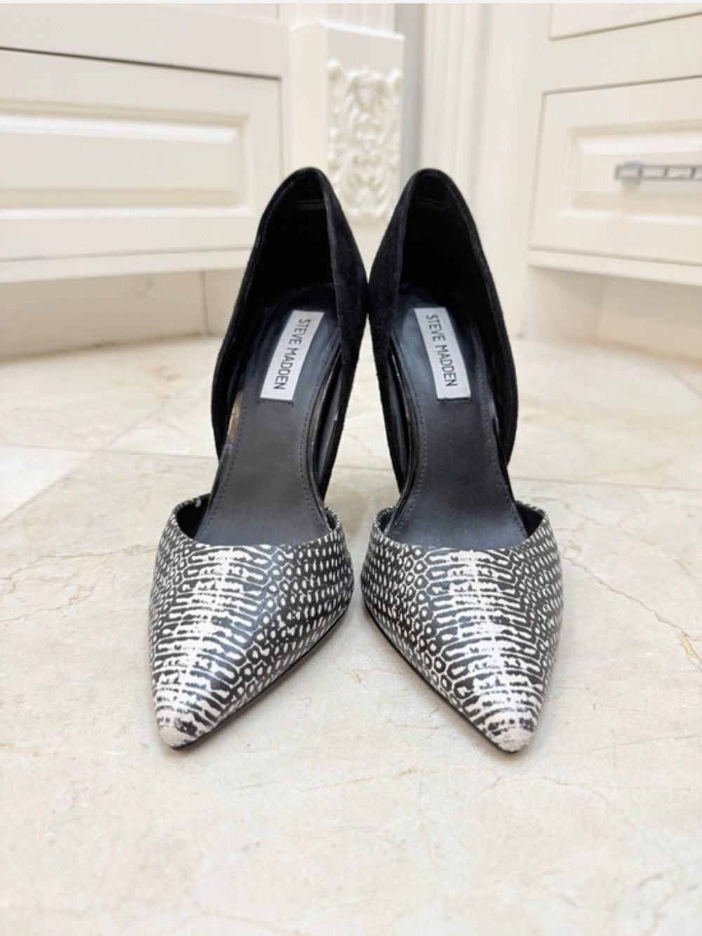 Steve Madden Black and White Pointed D'Orsay Pumps